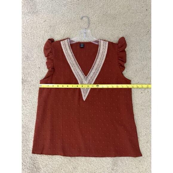 Women’s Lace Trim Ruffle Cap Sleeve Blouse w. Swiss Dot Pattern - Size Medium - Picture 7 of 7